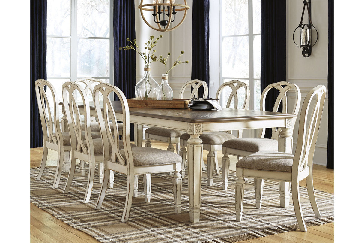 Realyn Chipped White Rectangular Dining Extension Table and 8 Chairs