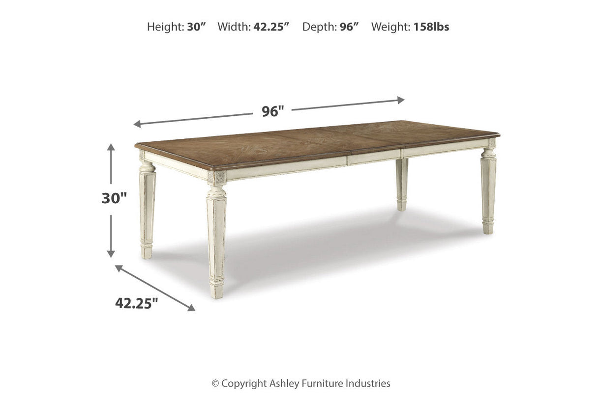 Realyn Chipped White Rectangular Dining Extension Table and 8 Chairs