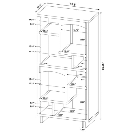 Dalton White and Distressed Pine 65-inch 6-shelf Bookcase by Coaster at Eve Furniture