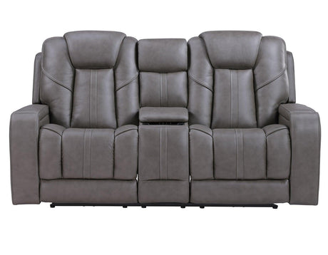 Daniel Triple Power Home Theater Leather Reclining Console Loveseat, Built-in Speakers, Heat and Massage by Steve Silver at Eve Furniture