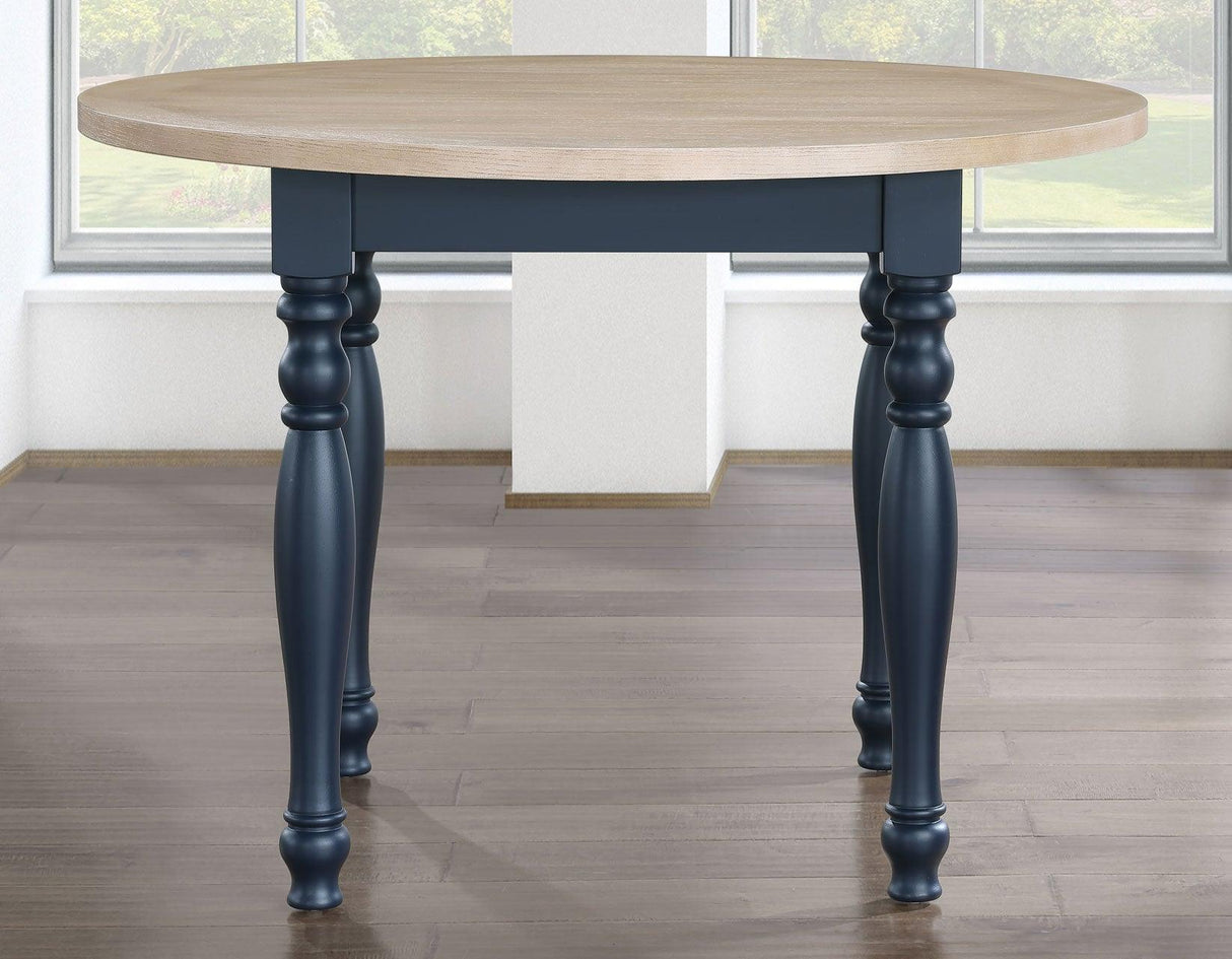 Darcy 42″ Round Dining Table, Midnight Blue and Natural Finish by Steve Silver at Eve Furniture