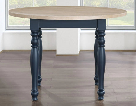 Darcy 42″ Round Dining Table, Midnight Blue and Natural Finish by Steve Silver at Eve Furniture