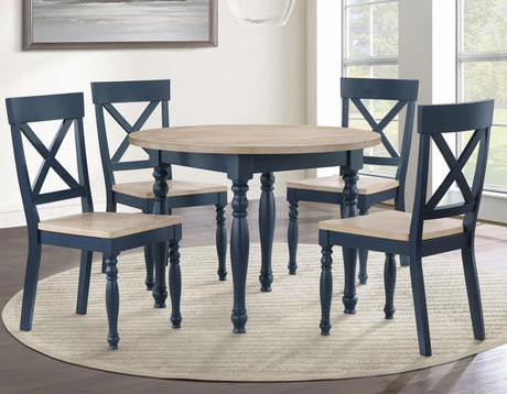 Darcy 42″ Round Dining Table, Midnight Blue and Natural Finish by Steve Silver at Eve Furniture