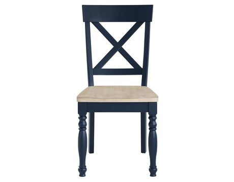 Darcy Solid Wood Side Chair, Midnight Blue and Natural Finish by Steve Silver at Eve Furniture