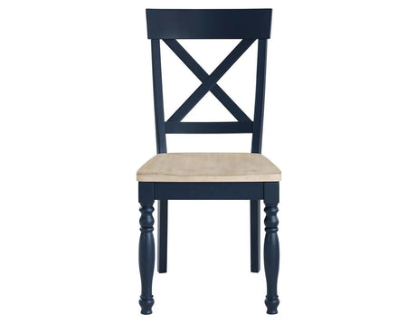 Darcy Solid Wood Side Chair, Midnight Blue and Natural Finish by Steve Silver at Eve Furniture