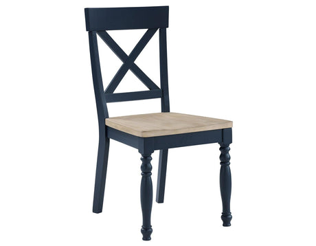 Darcy Solid Wood Side Chair, Midnight Blue and Natural Finish by Steve Silver at Eve Furniture