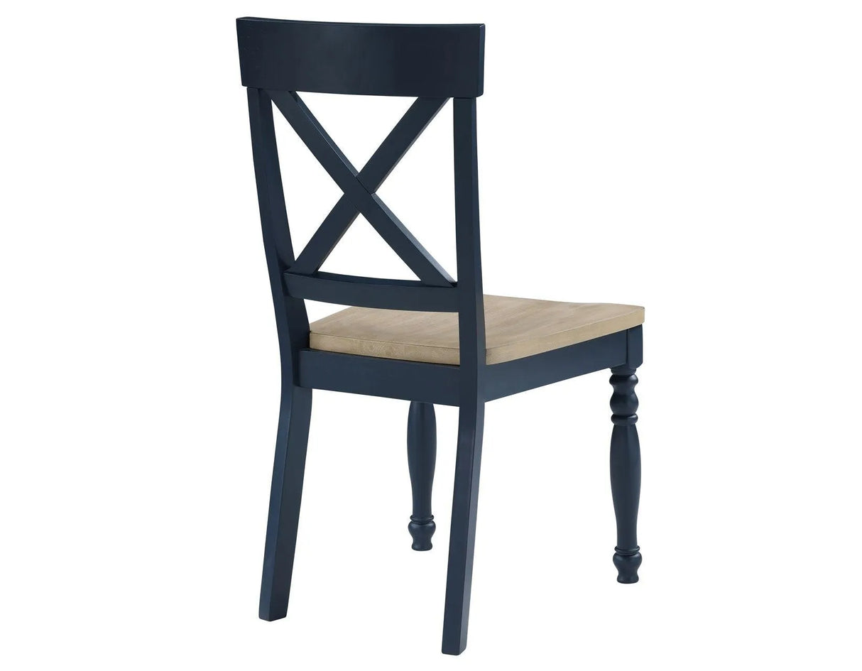 Darcy Solid Wood Side Chair, Midnight Blue and Natural Finish by Steve Silver at Eve Furniture