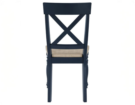 Darcy Solid Wood Side Chair, Midnight Blue and Natural Finish by Steve Silver at Eve Furniture