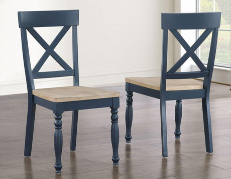Darcy Solid Wood Side Chair, Midnight Blue and Natural Finish by Steve Silver at Eve Furniture