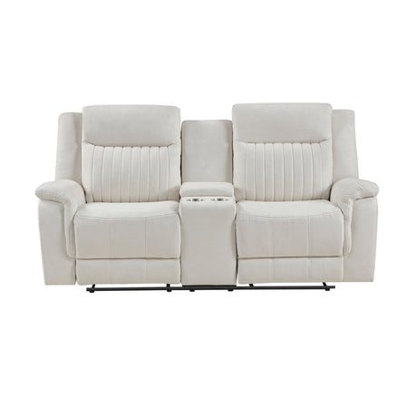 Dean Beige Double Reclining Loveseat with Center Console by Homelegance at Eve Furniture