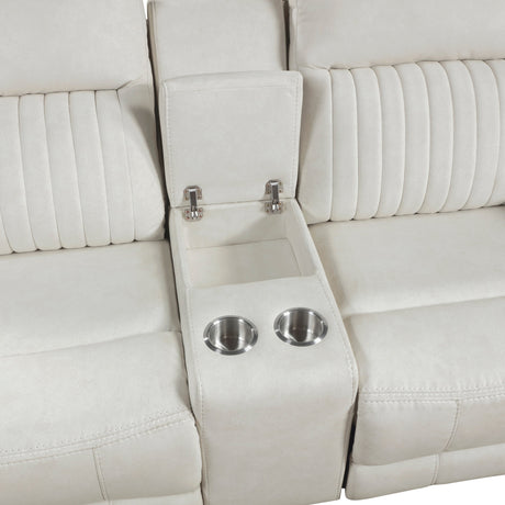 Dean Beige Double Reclining Loveseat with Center Console by Homelegance at Eve Furniture