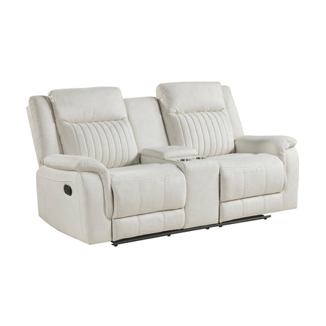 Dean Beige Double Reclining Loveseat with Center Console by Homelegance at Eve Furniture