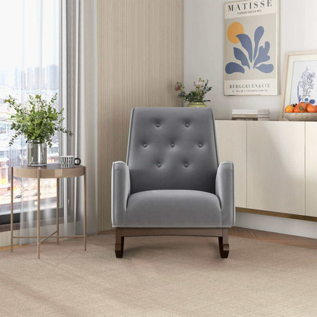 Demetrius Light Grey Fabric Solid Wood Rocking Chair by Ashcroft Imports at Eve Furniture