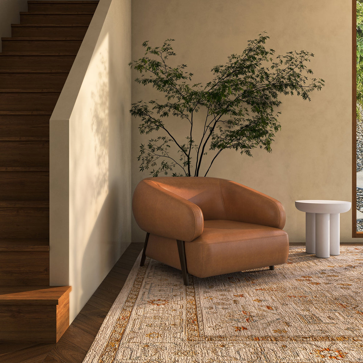 Devlin Tan Leather Lounge Chair by Moe's Home at Eve Furniture
