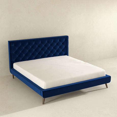 Dillon Blue Velvet Platform Bed (King Size) by Ashcroft Imports at Eve Furniture