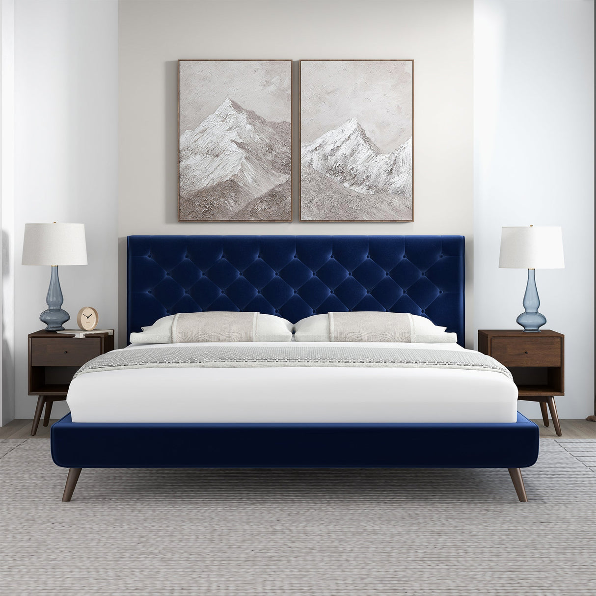 Dillon Blue Velvet Platform Bed (King Size) by Ashcroft Imports at Eve Furniture