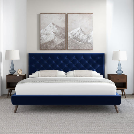 Dillon Blue Velvet Platform Bed (King Size) by Ashcroft Imports at Eve Furniture