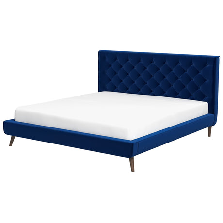Dillon Blue Velvet Platform Bed (King Size) by Ashcroft Imports at Eve Furniture