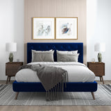 Dillon Blue Velvet Platform Bed (Queen Size) by Ashcroft Imports at Eve Furniture