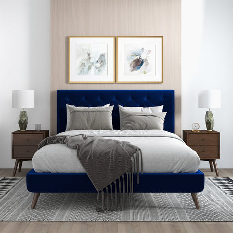 Dillon Blue Velvet Platform Bed (Queen Size) by Ashcroft Imports at Eve Furniture