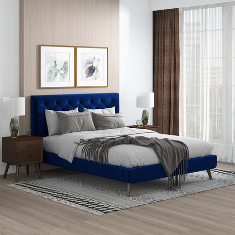 Dillon Blue Velvet Platform Bed (Queen Size) by Ashcroft Imports at Eve Furniture