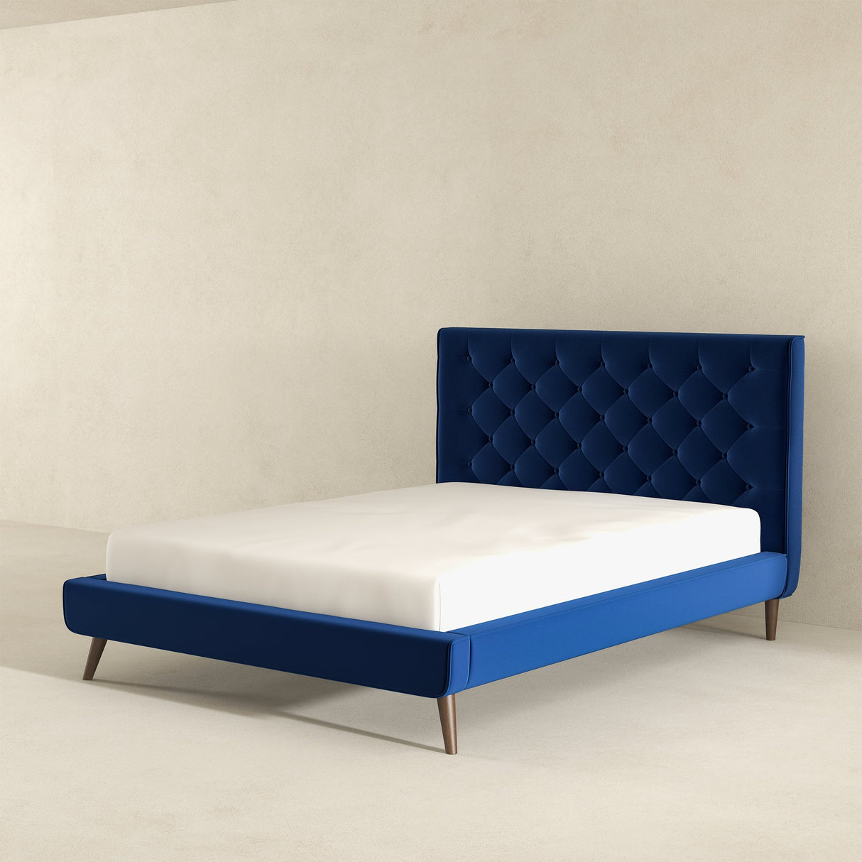 Dillon Blue Velvet Platform Bed (Queen Size) by Ashcroft Imports at Eve Furniture