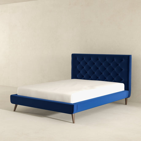 Dillon Blue Velvet Platform Bed (Queen Size) by Ashcroft Imports at Eve Furniture