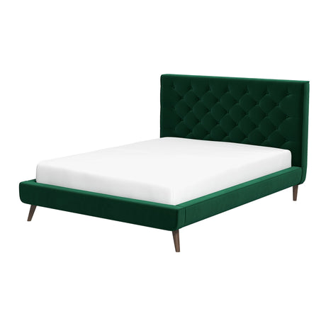 Dillon Dark Green Velvet Platform Bed (Queen Size) by Ashcroft Imports at Eve Furniture