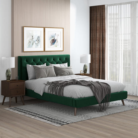 Dillon Dark Green Velvet Platform Bed (Queen Size) by Ashcroft Imports at Eve Furniture