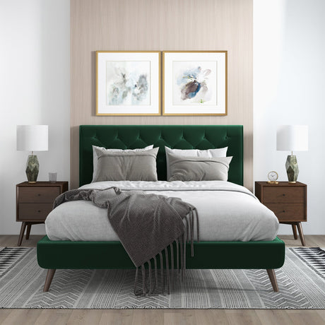 Dillon Dark Green Velvet Platform Bed (Queen Size) by Ashcroft Imports at Eve Furniture