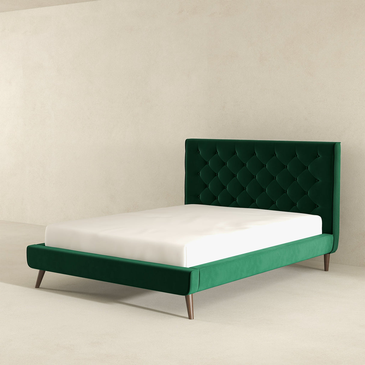 Dillon Dark Green Velvet Platform Bed (Queen Size) by Ashcroft Imports at Eve Furniture
