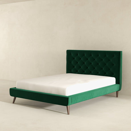 Dillon Dark Green Velvet Platform Bed (Queen Size) by Ashcroft Imports at Eve Furniture