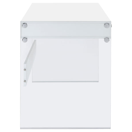 Dobrev Glossy White/Clear 2-Drawer Writing Desk by Coaster at Eve Furniture