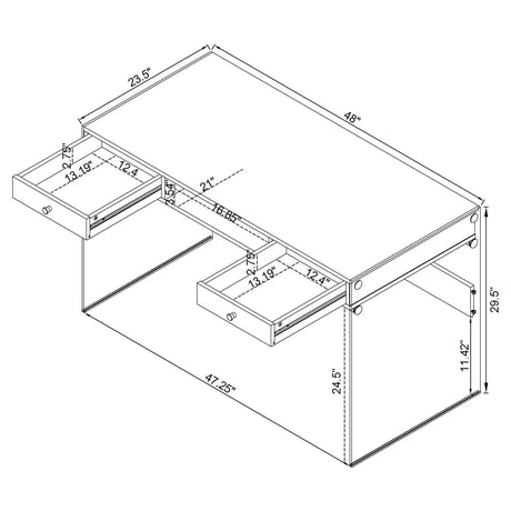 Dobrev Glossy White/Clear 2-Drawer Writing Desk by Coaster at Eve Furniture