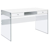 Dobrev Glossy White/Clear 2-Drawer Writing Desk by Coaster at Eve Furniture