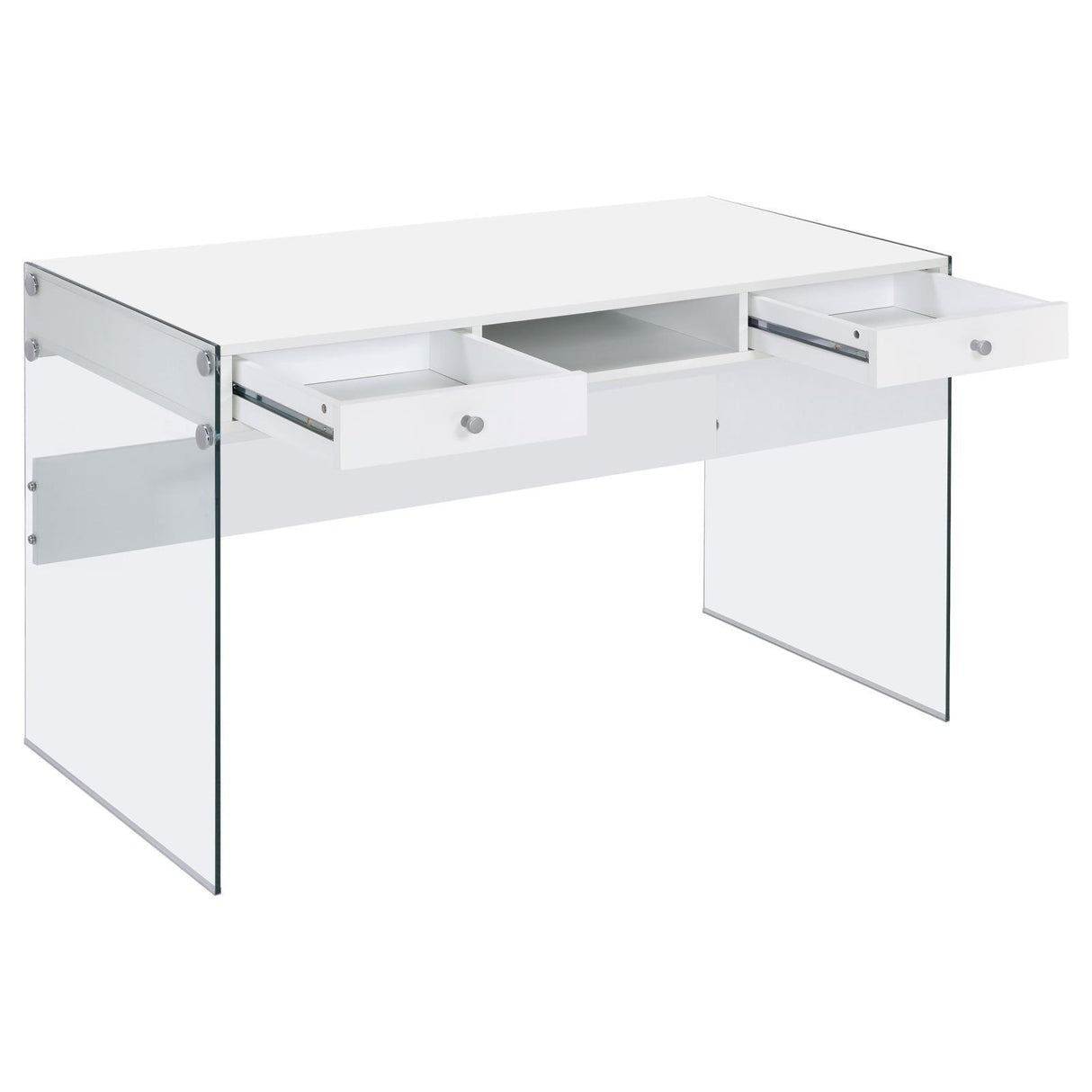 Dobrev Glossy White/Clear 2-Drawer Writing Desk by Coaster at Eve Furniture
