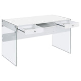 Dobrev Glossy White/Clear 2-Drawer Writing Desk by Coaster at Eve Furniture