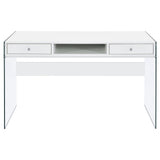 Dobrev Glossy White/Clear 2-Drawer Writing Desk by Coaster at Eve Furniture