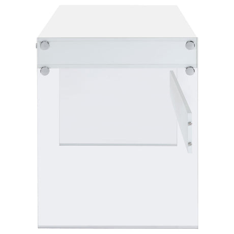 Dobrev Glossy White/Clear 2-Drawer Writing Desk by Coaster at Eve Furniture