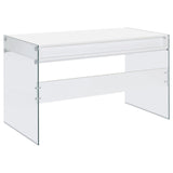 Dobrev Glossy White/Clear 2-Drawer Writing Desk by Coaster at Eve Furniture