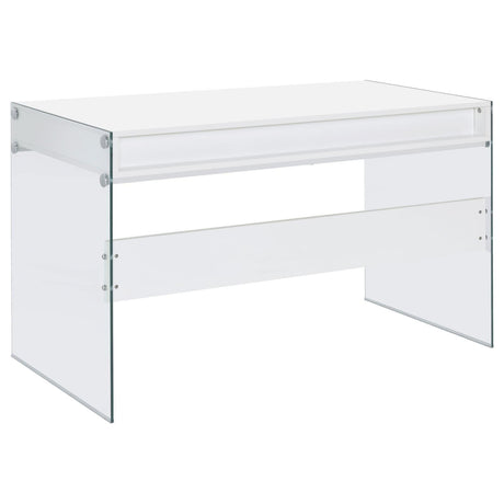Dobrev Glossy White/Clear 2-Drawer Writing Desk by Coaster at Eve Furniture