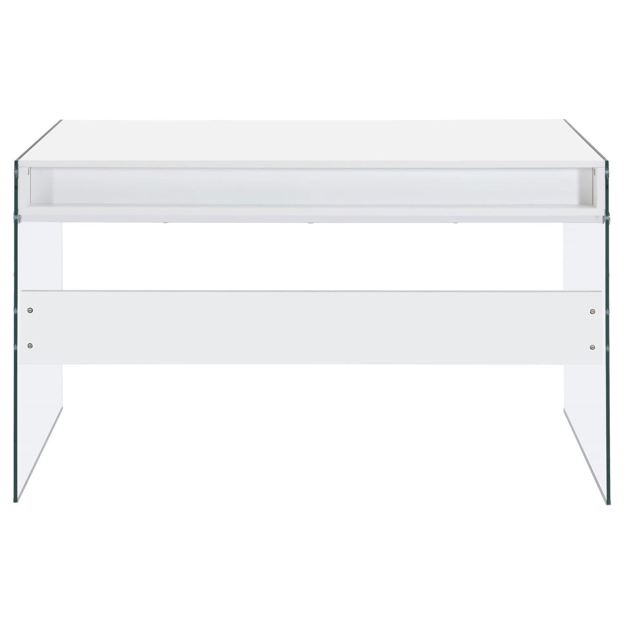 Dobrev Glossy White/Clear 2-Drawer Writing Desk by Coaster at Eve Furniture