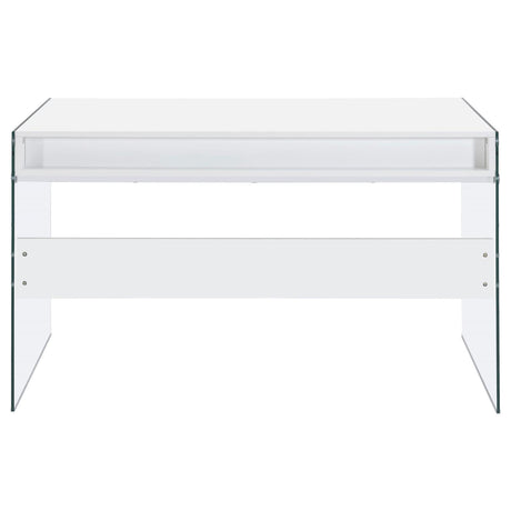 Dobrev Glossy White/Clear 2-Drawer Writing Desk by Coaster at Eve Furniture