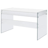 Dobrev Glossy White/Clear 2-Drawer Writing Desk by Coaster at Eve Furniture