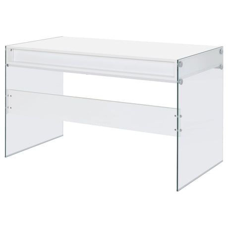 Dobrev Glossy White/Clear 2-Drawer Writing Desk by Coaster at Eve Furniture