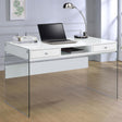 Dobrev Glossy White/Clear 2-Drawer Writing Desk by Coaster at Eve Furniture