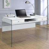 Dobrev Glossy White/Clear 2-Drawer Writing Desk by Coaster at Eve Furniture