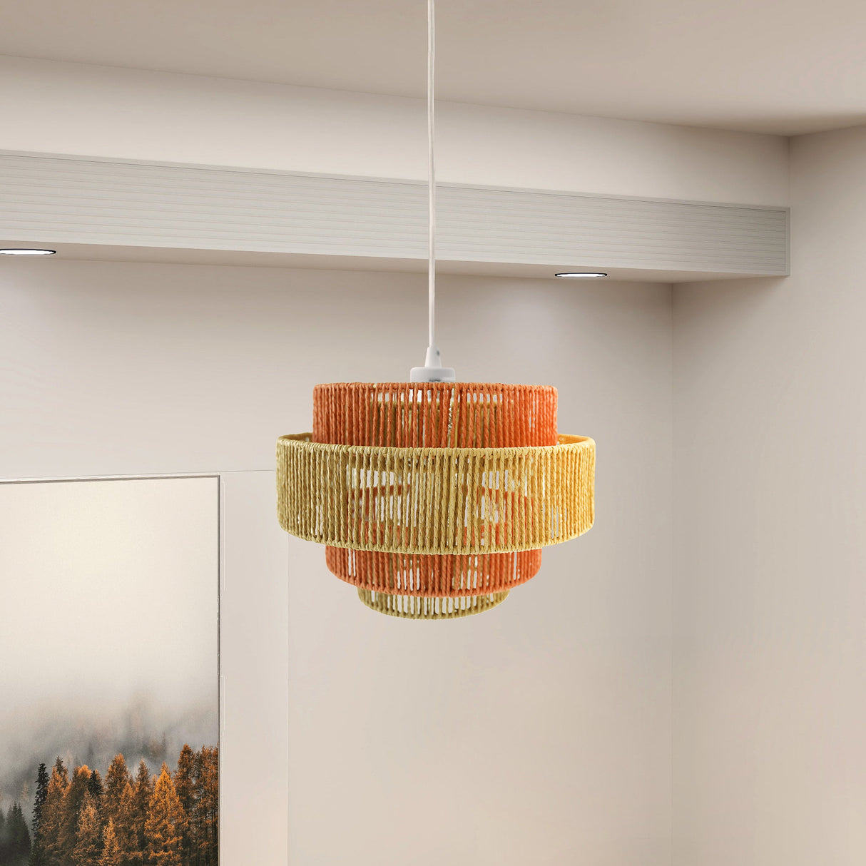 Dorset Pendant Lamp - White and Natural/Terracotta by Ashcroft Imports at Eve Furniture