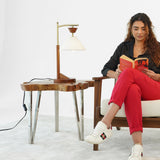 Dreamlight Table Lamp, Brown Solid Wood Base with Elegant Cone Linen Shade by Ashcroft Imports at Eve Furniture