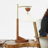 Dreamlight Table Lamp, Brown Solid Wood Base with Elegant Cone Linen Shade by Ashcroft Imports at Eve Furniture